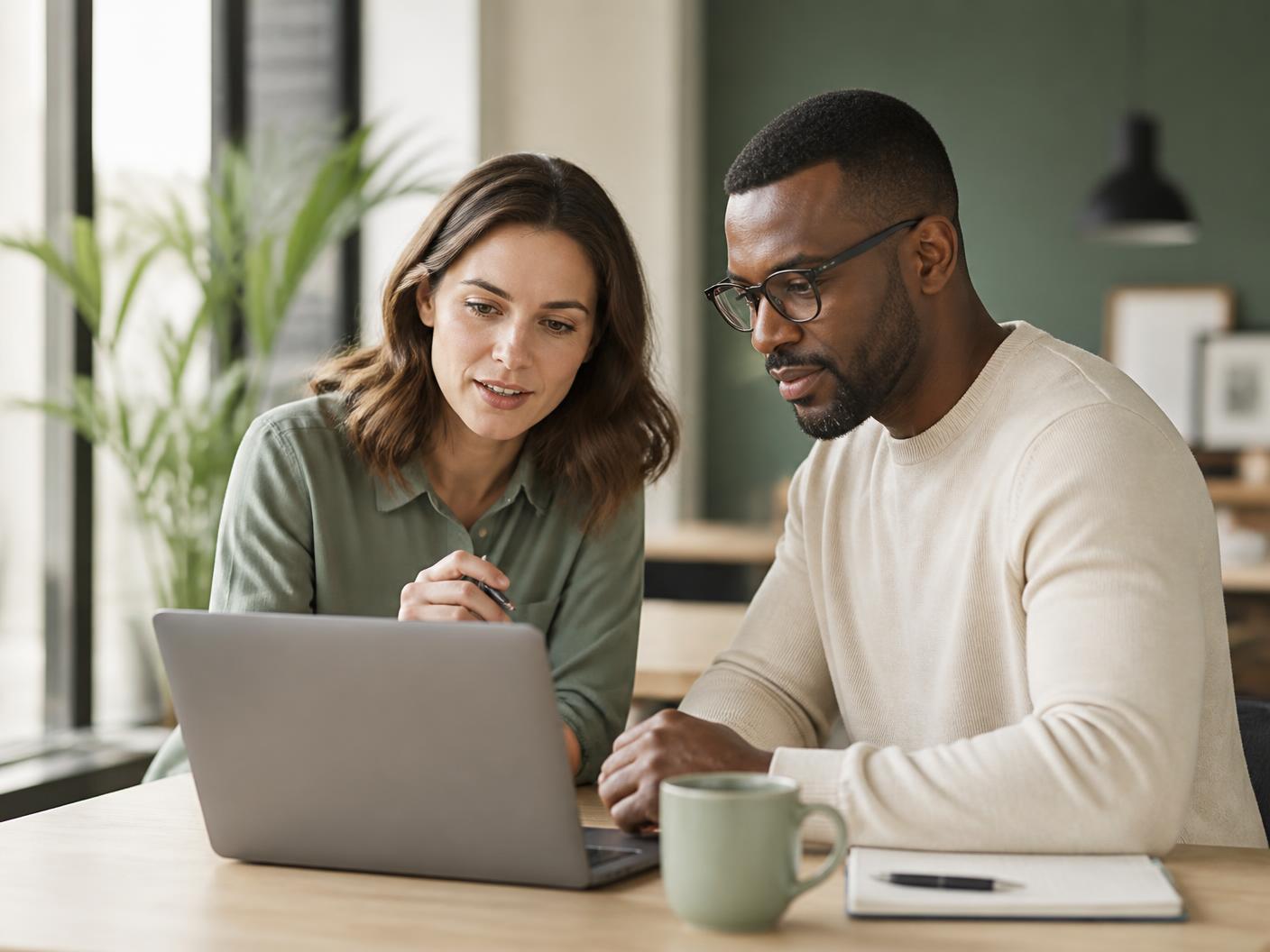 A mentor and a learner working together on a laptop